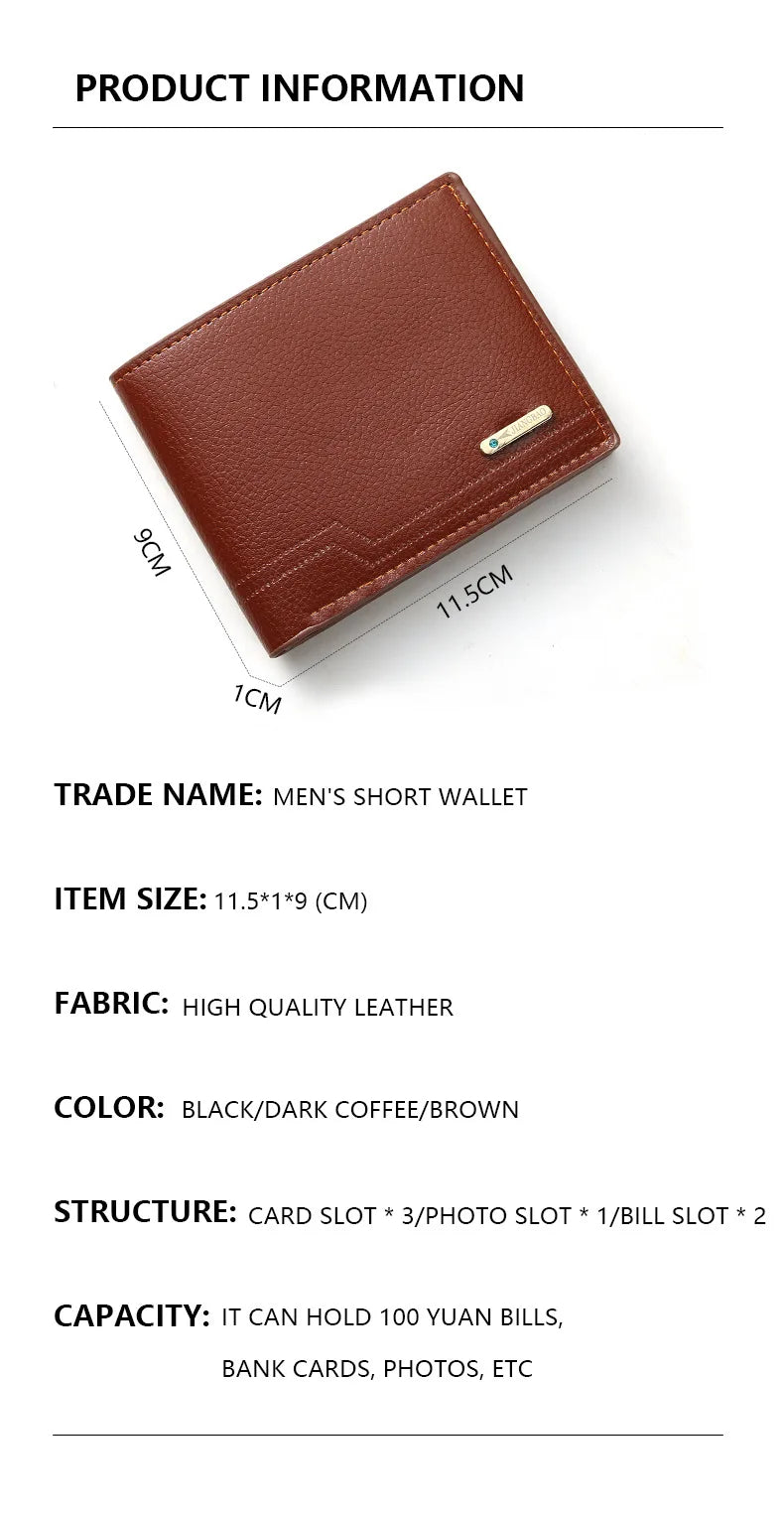 Fashionable Men's Bifold Short Wallet - Soft Lychee Pattern PU Leather Purse with Multi-Card Slots for Casual Style Card Holder