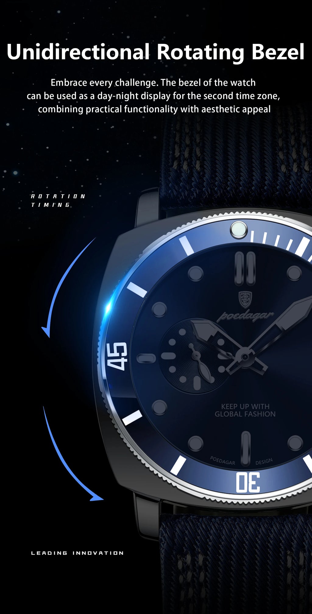 POEDAGAR Sport Military Men Clock Waterproof Luminous Date Top Luxury Watch For Man Nylon Leather Quartz Men's Watches Reloj+Box