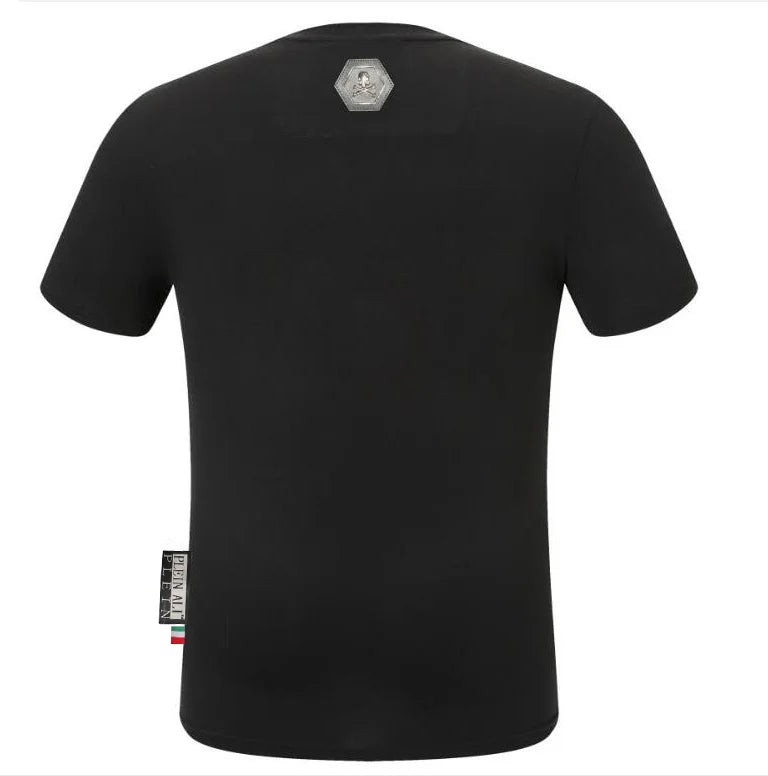 2025 Summer New Luxury Men's Fashion Skull Design Rhinestones T-Shirt Pure Cotton Crew-Neck Casual High Quality