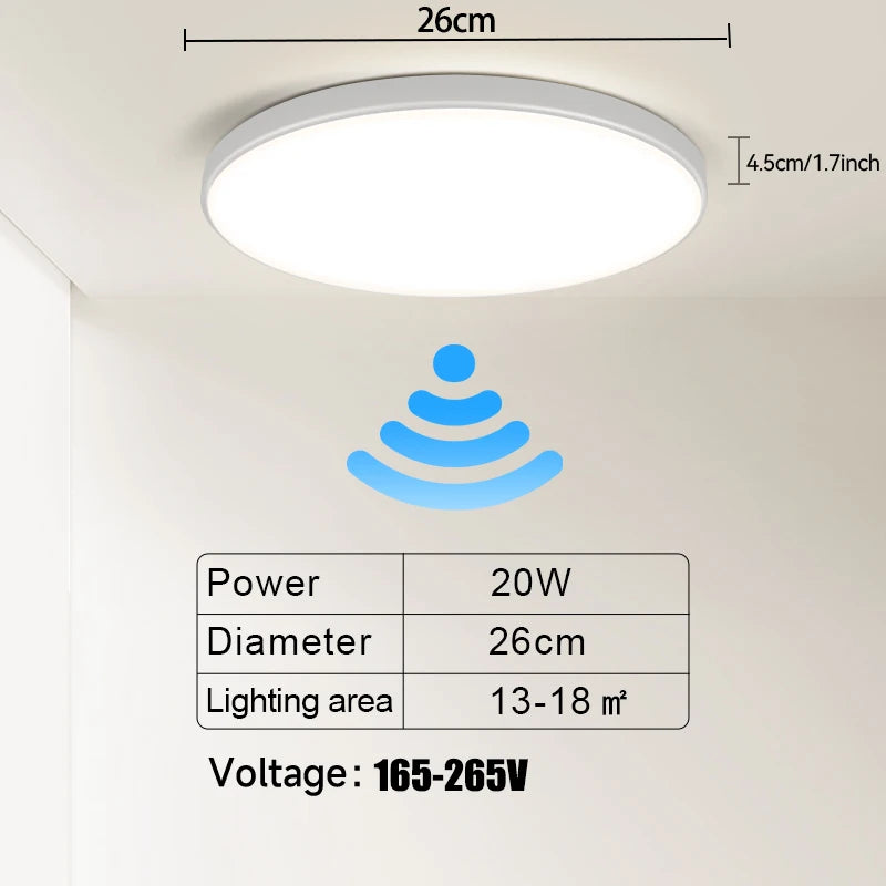 LED Radar Sensing Ceiling Light Intelligent Panel Lamp Motion Sensor Light Home Ceiling Lamp For Hallways Aisle Stairways Garage