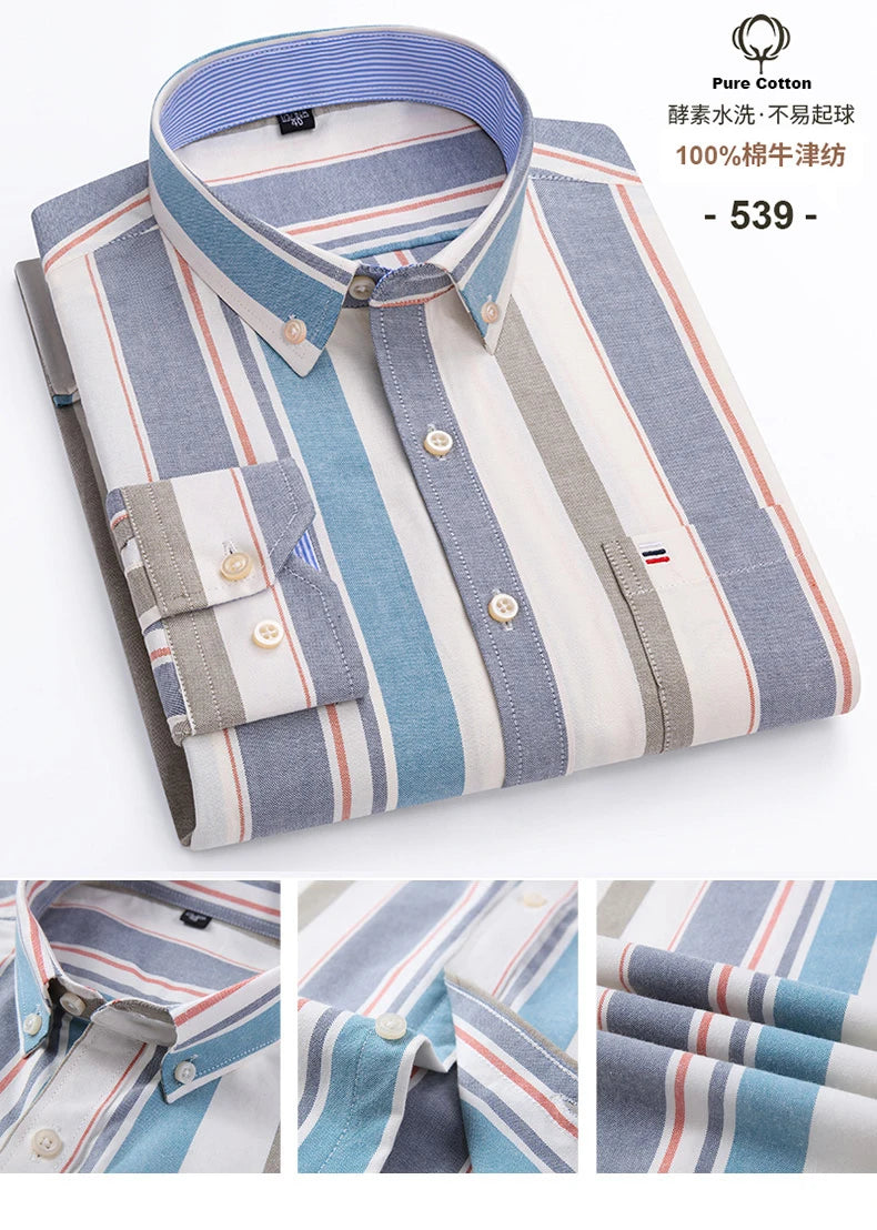 2024 Fashion Men Work Business Brand Shirt Mens Plaid Cotton Casual Dress Shirts Slim Fit Long Sleeve Button Down  Chemise Homme