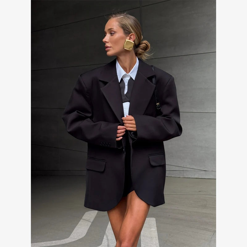 Women Solid Lapel Short Blazer Jackets Fashion Long Sleeve Single Button Loose Fited Suit Coat 2026 Autumn Daily Street Outwear