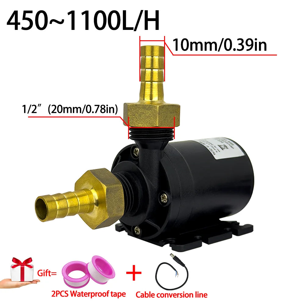 Brushless Motor Water Pump, DC6~24V 1100L/H, 8M Head G1/2" Submersible Pump, Fountain Water Heater, Shower Booster Pump, IP68