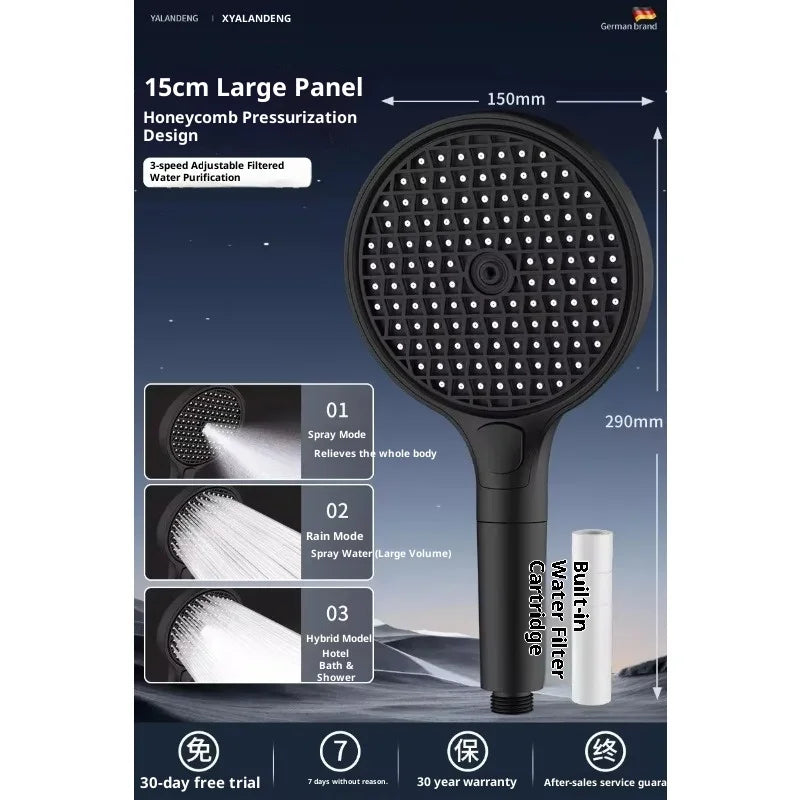 15CM Big Panel High Pressure Shower Head With Filter 3 Modes Large Flow Spray Nozzle Rainfall Shower Faucet Bathroom Accessories