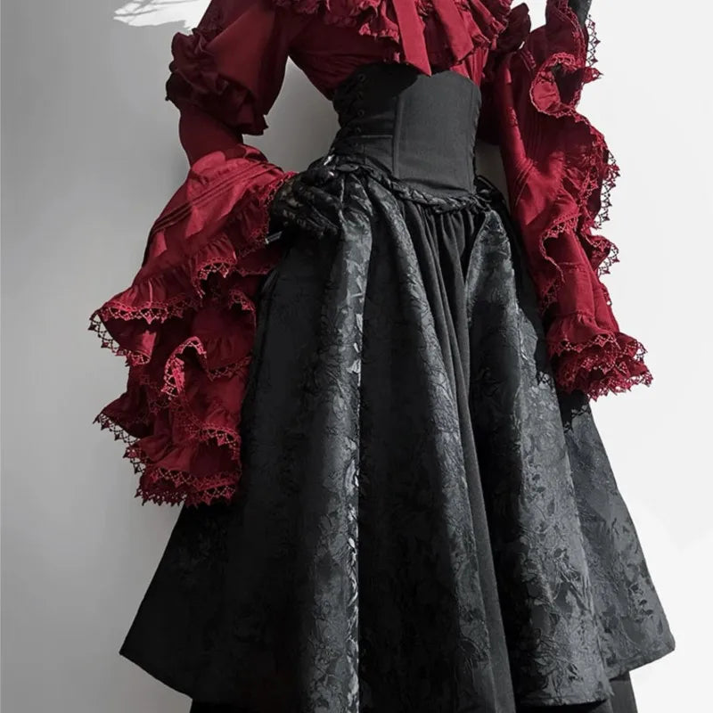 Halloween dress black and red Gothic style long shirt sleeve