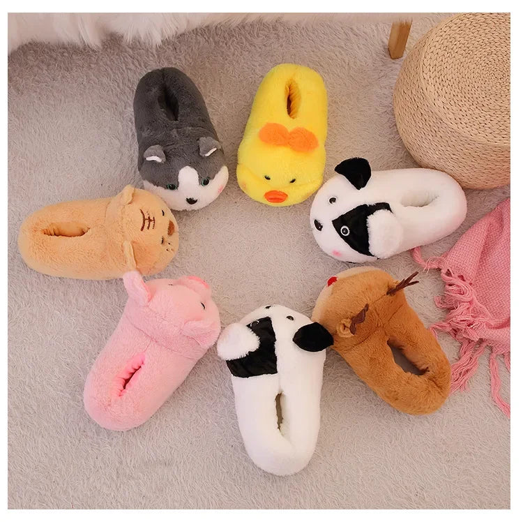 Cartoon Couples Home Slippers Men Women Winter Indoor Warmth Piglet Cotton Shoes Plush Floor Anti Slip Slippers Soft Bottom2024