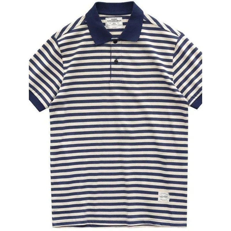 Loose Fit Summer  Shirt Men's Retro Stripes Turn-down Collar Short Sleeve British Style Casual Fashion Polyester Fiber