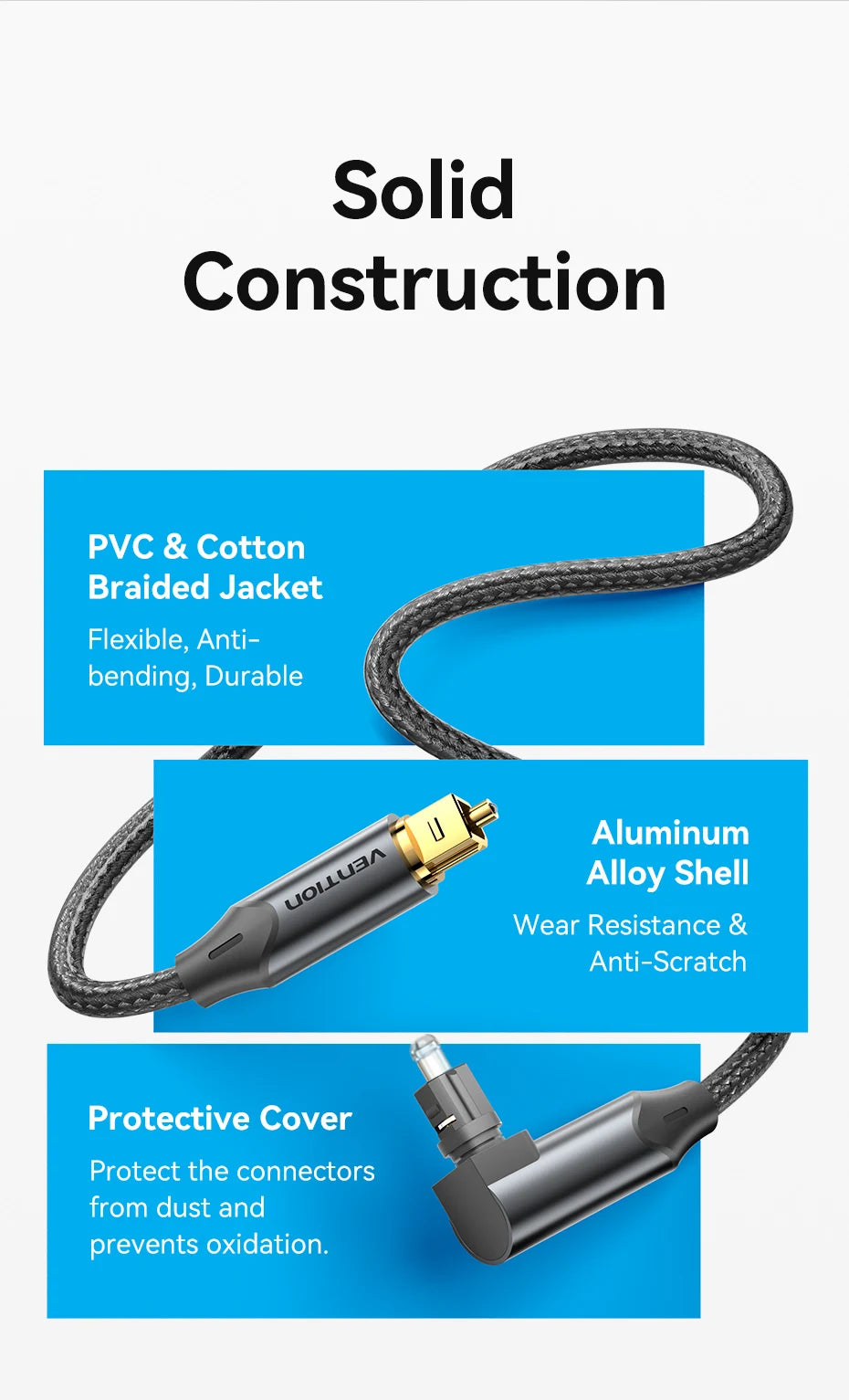 Vention Digital Optical Audio Cable Toslink SPDIF Coaxial Cable 1m 2m for Amplifiers Blu-ray Xbox 360 PS4 Soundbar Fiber Cable