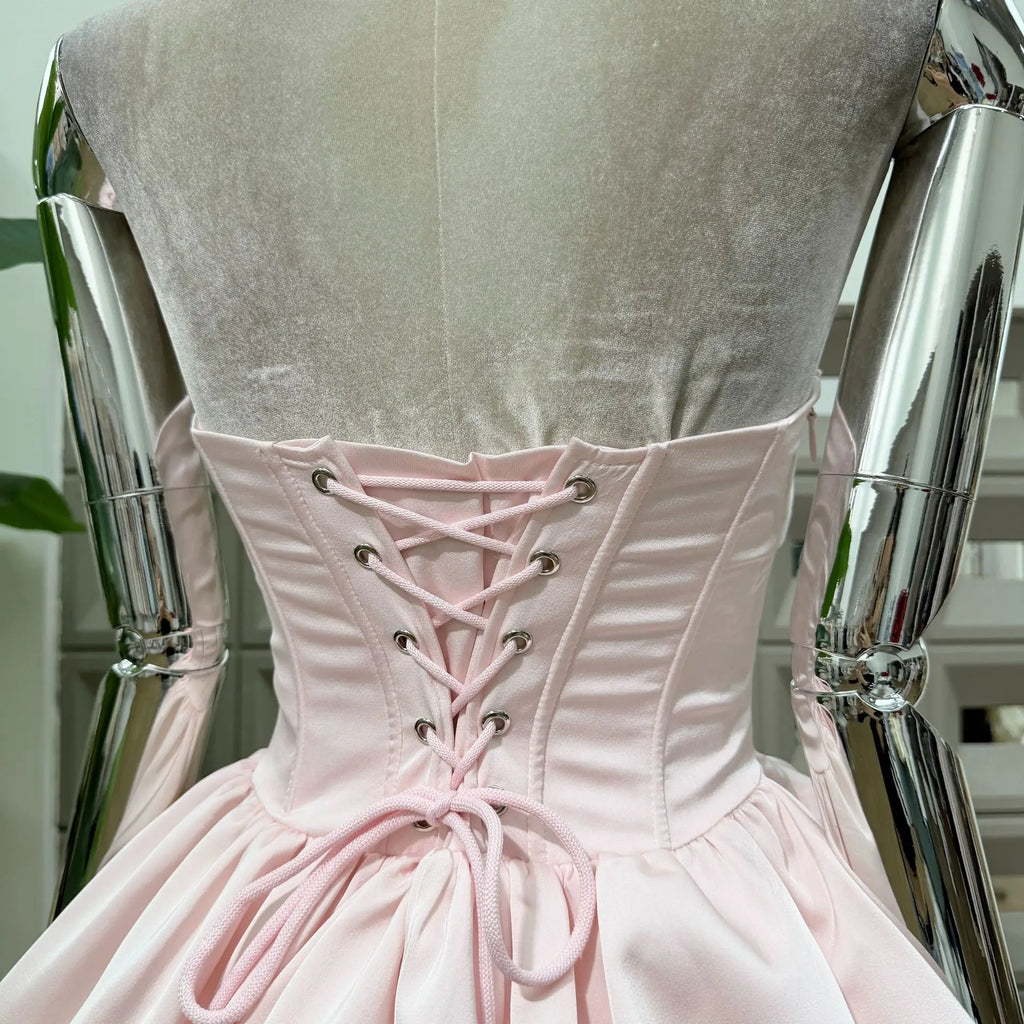 Women Sexy Strapless Bow Corset Mini Dress With Shorts Birthday Party Homecoming Prom Ball Elegant Ruffle A Line Evening Dresses