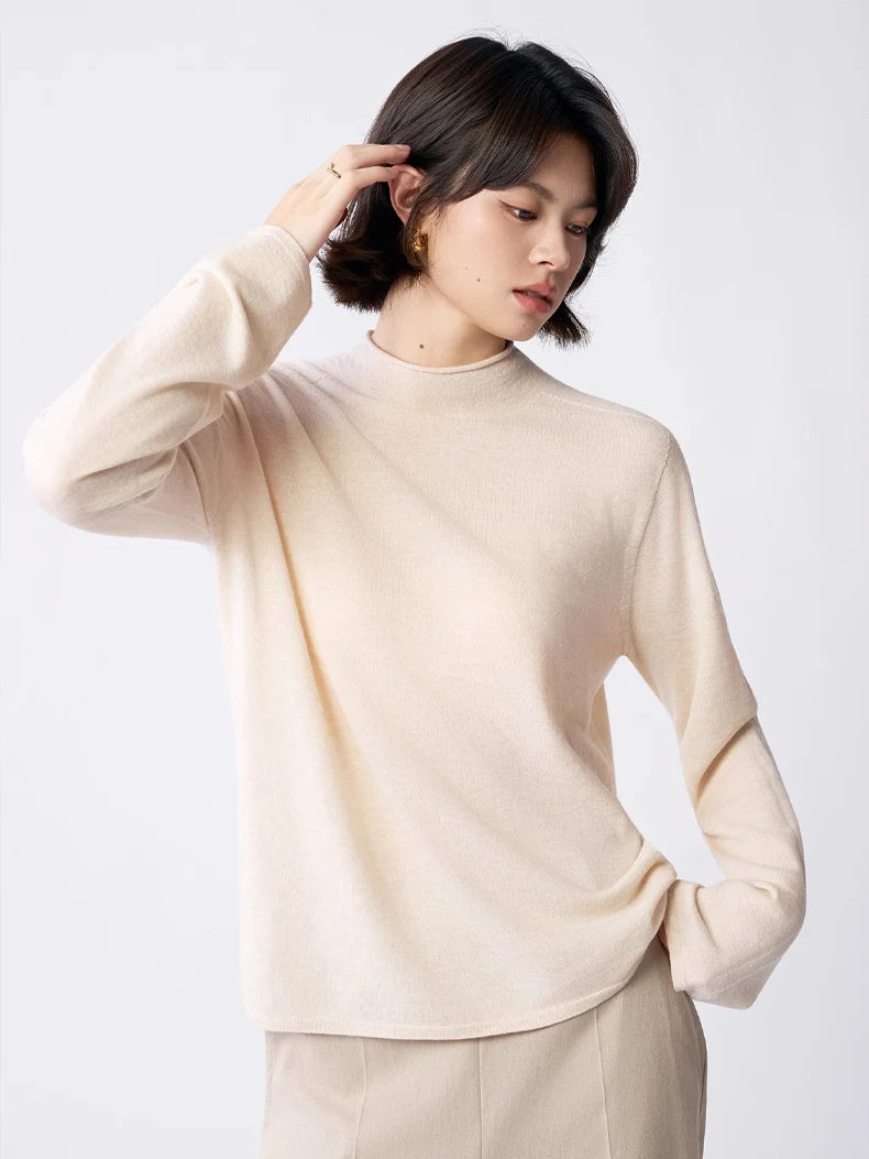 SuyaDream, Women Wool Pullovers, 5%Cashmere 92%Wool, Soft Cozy Sweaters, 2025 Fall Winter Basic Solid Knit Top