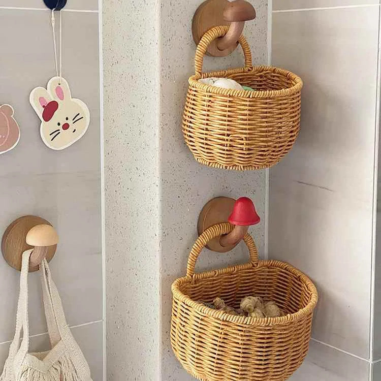 Kitchen Storage Basket With Handle Cute Wall Hanging Woven Basket Kawaii Hanging Storage Basket Kitchen Sundries Organizer