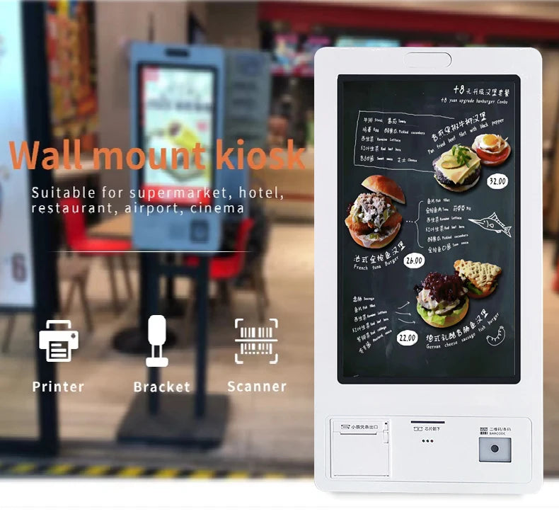 Wall Mounted Touch Order Payment Kiosk 21.5 Inch Restaurant Automatic Touch Kiosk Installation Wondos/android System