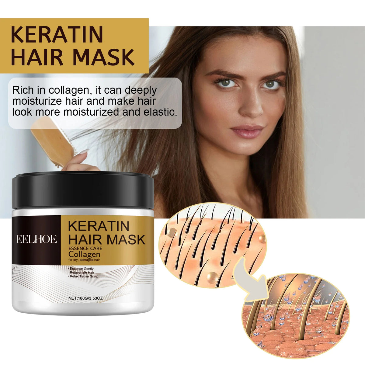 Repair & Moisturizing Hair Mask - Deeply Nourishes Damaged Hair, Repairs Dryness, Split Ends & Tangles