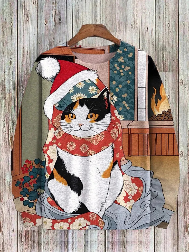 Men's Animal Cat Sweatshirt Long Sleeved Sweatshirt O-Neck Fashion Cool Daily 3D Printed Japanese Art Prints Casual Sweatshirt
