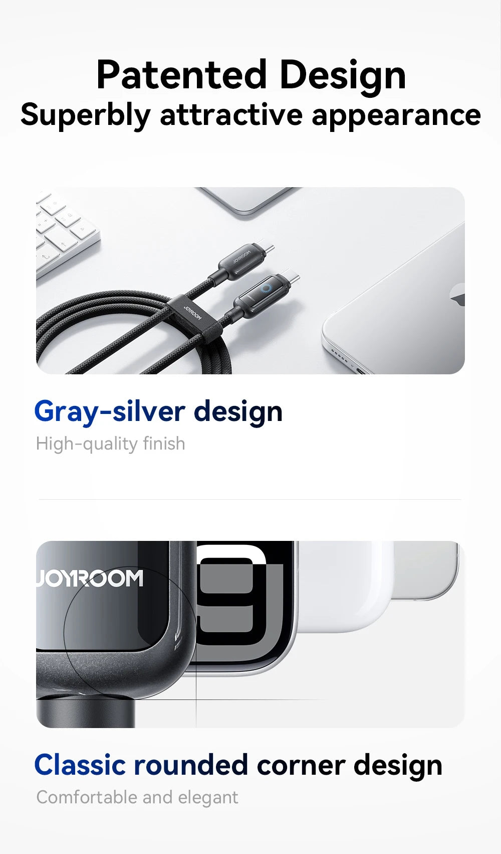 Joyroom 100W USB C Cable Automatic Power Off Fast Charge Type C Cable For iPhone 17 16 15 Pro Max  Xiaomi Sumsang S-A55