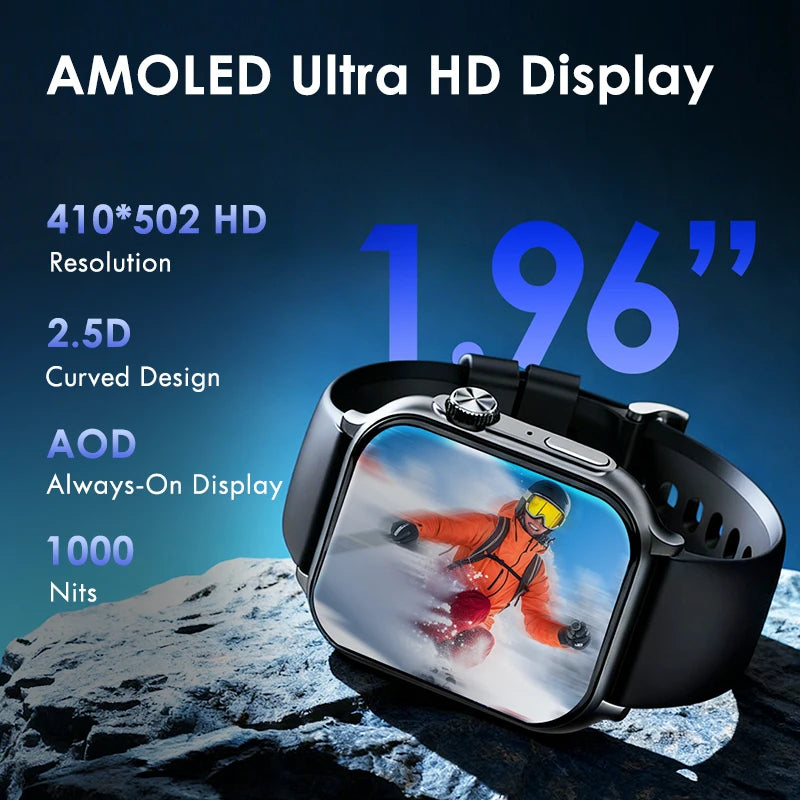 Original LENOVO Smart Watch 1.96'' HD AMOLDE IP68 Waterproof Fitness Tracker Bluetooth 5.4 Phone Calls Smartwatch for Men Women