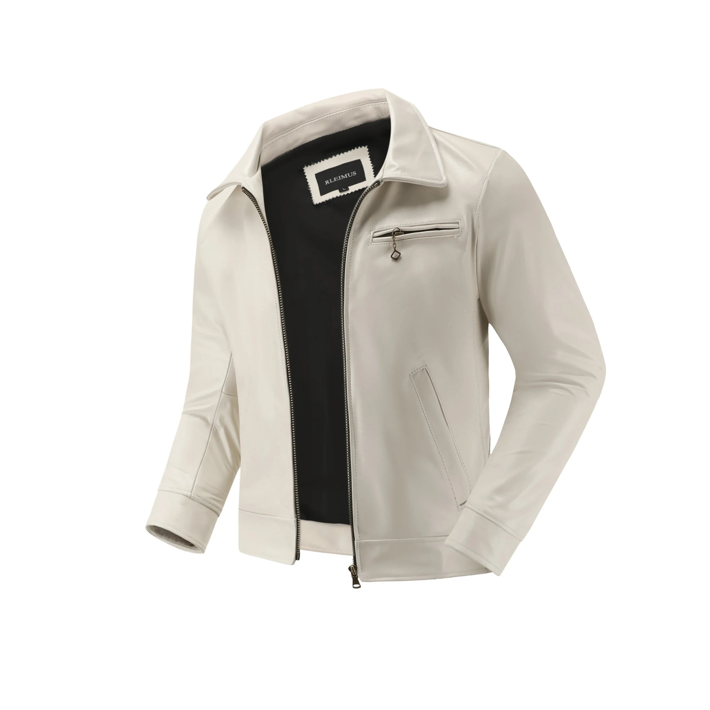 Men's Genuine Leather Jacket White Lapel Calfskin Jacket Natural Cowhide Men's Coat Slim Fit Top Layer Cowhide Biker Jacket