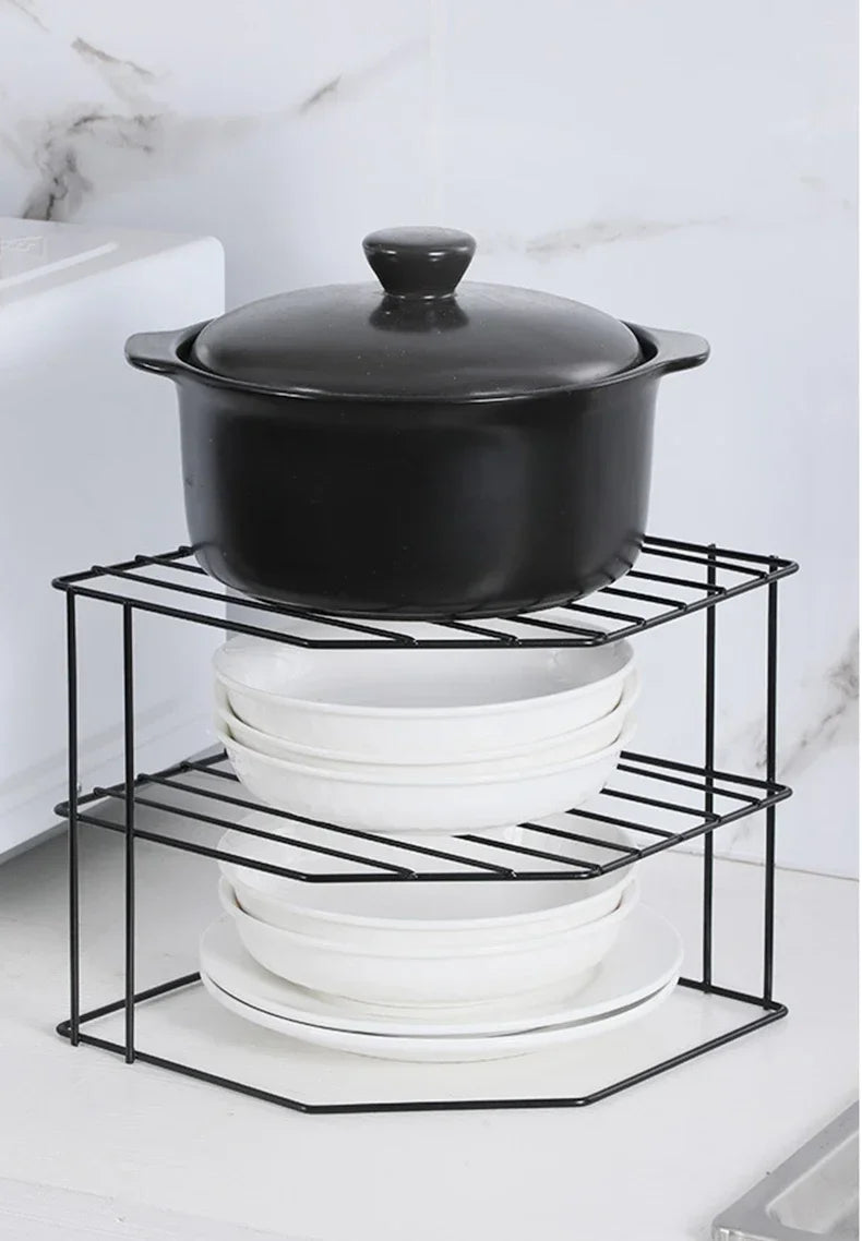Kitchen Seasoning Corner Rack Pot Dish Food Sundries Organizer Rack Non Punching Portable Storage Table Kitchen Bathroom Holder