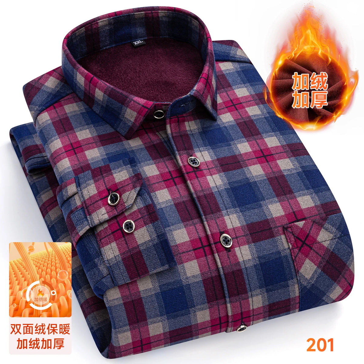 2025 Men's Winter Warm Shirts Long Sleeve Plaid Print Flower Autumn Thickened Fleece Street Trend Casual Dress Shirts 8XL 7XL
