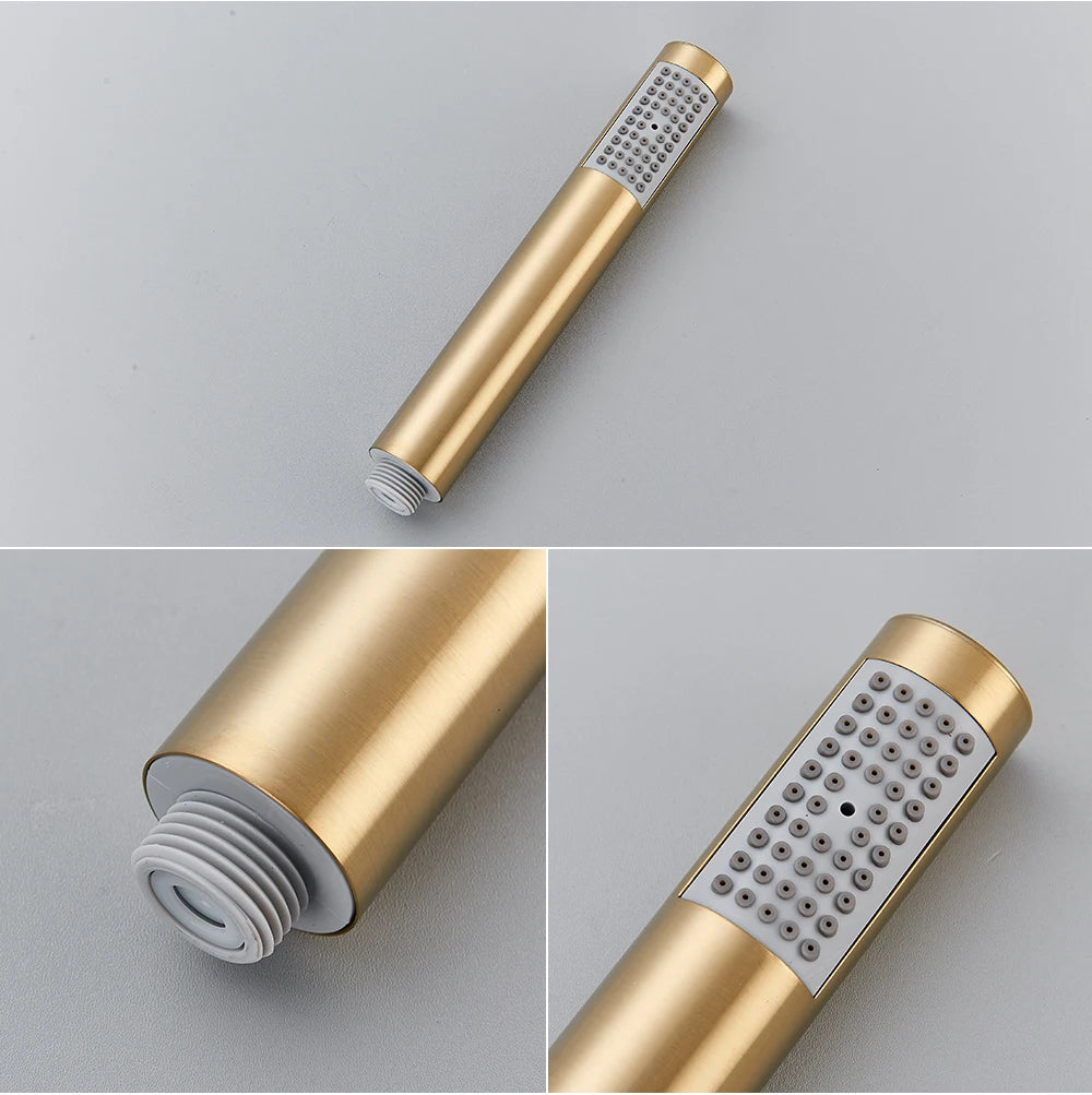 Brushed Gold Shower Faucet Embedded In 2 Ways Shower Mixers Wall Mounted Rainfall Bathroom Shower Tap Stainless Steel Head