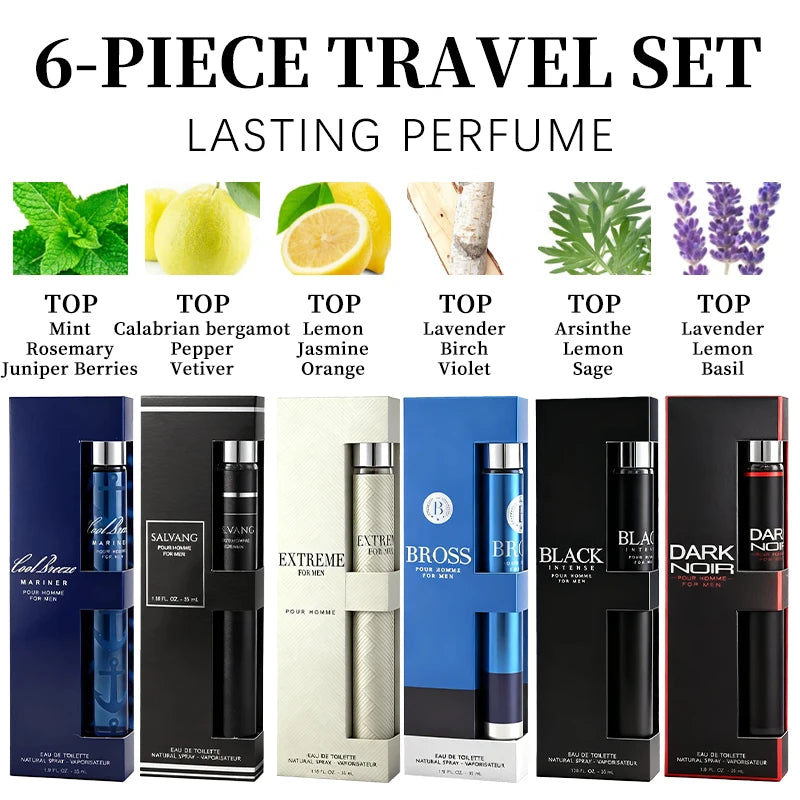6-Piece Travel Set, Men's and Women's Eau De Toilette Spray, Long-Lasting Fragrance, 6 Different Flavors, Perfect for Holiday Gift