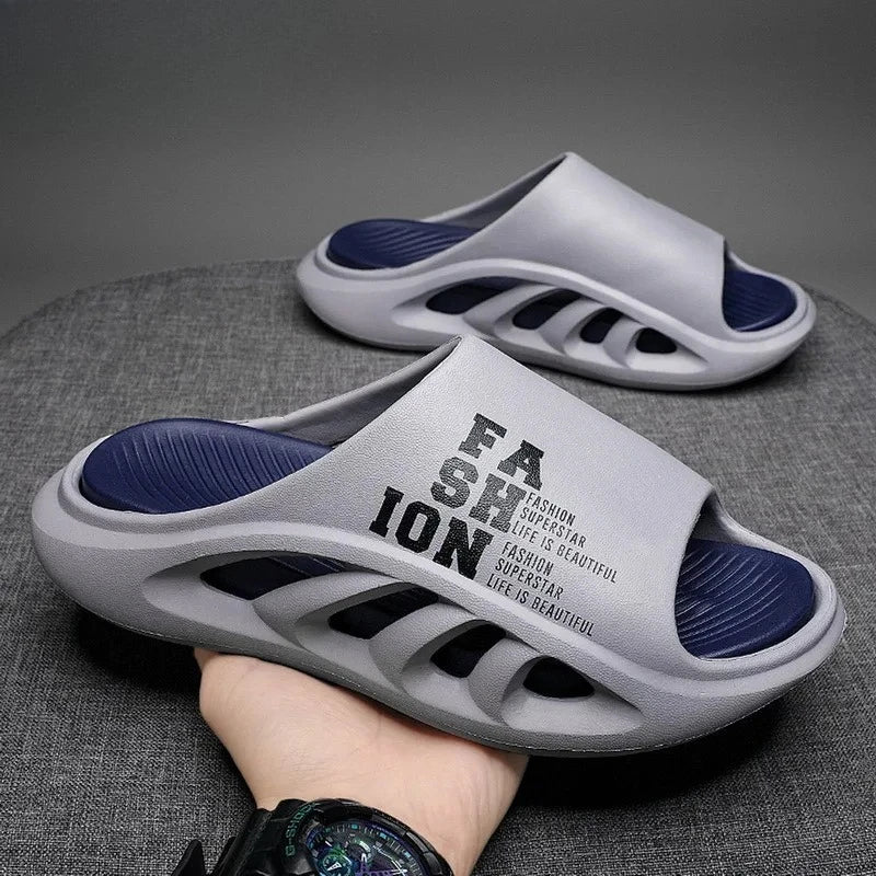 2026 EVA Soft Sole Male Slides New Summer Men's Slippers Breathable Hollow Beach Sandals Light Comfortable Indoor Flip Flop