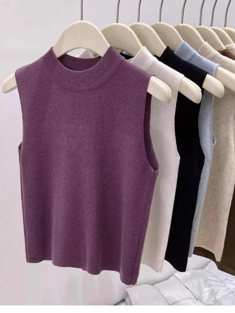 AOSSVIAO Women Knitted Tank Top Summer Fall Slim Sweater Sleeveless Solid Spring Autumn Sweaters Pullovers 2026 Top