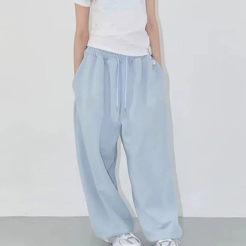 Women Drawstring Elastic Waist Wide Leg Sweatpants Solid Color Loose Baggy Jazz Dance Streetwear Casual Daily Jogger Pants