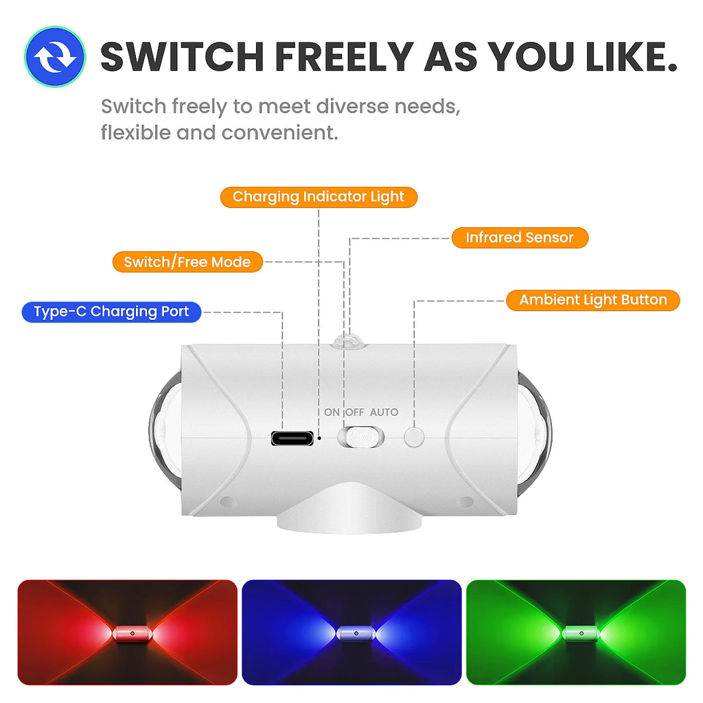 Rechargeable LED Night Lights with Motion Sensor Wall Lights, RGB Gradient Ambient Light, Dimmable Indoor Lamps, Magnetic Step L