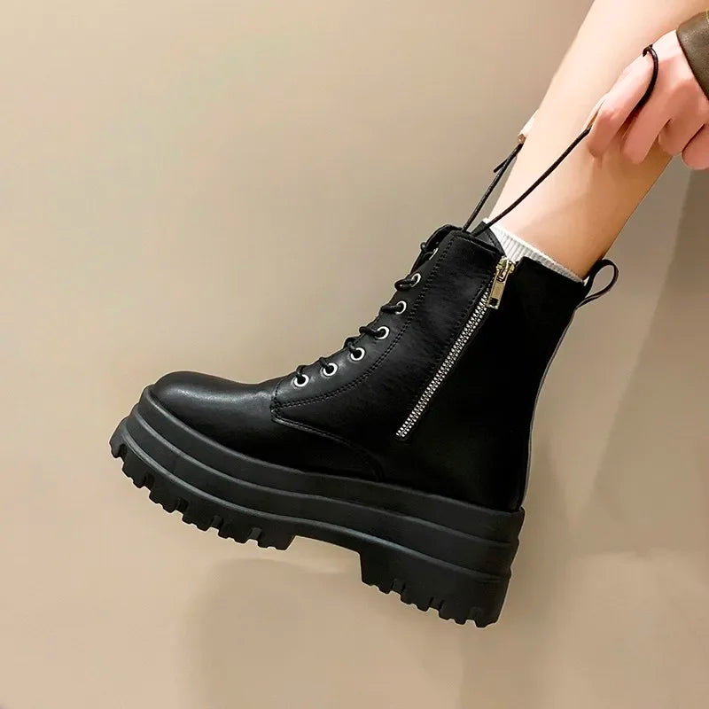Women's Winter Knight Boots Wear-Resistant Sports Comfortable with Fashionable Zipper Thick Sole - New Style