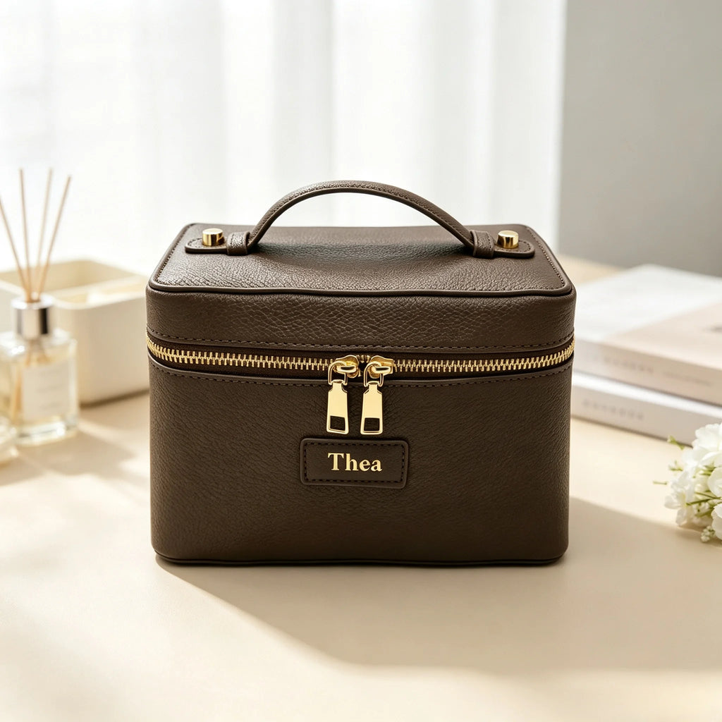 Customized Name PU Leather Cosmetic Bag with Zoned Storage and Large Capacity Travel Toiletry Bag for Autumn Winter New Arrivals
