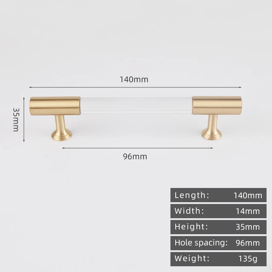 KEDLO European style modern brass acrylic Pull handle kitchen cabinet modern minimalist drawer transparent handle