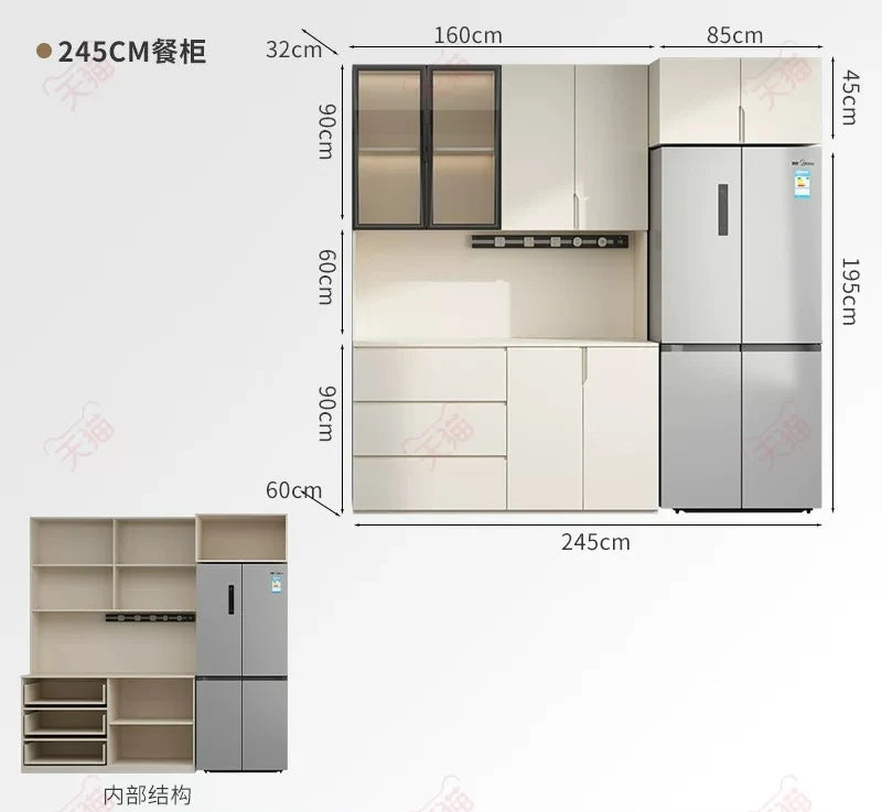 LTT Simple Modern Side Cabinet Embedded Refrigerator Cabinet Kitchen Living Room Locker