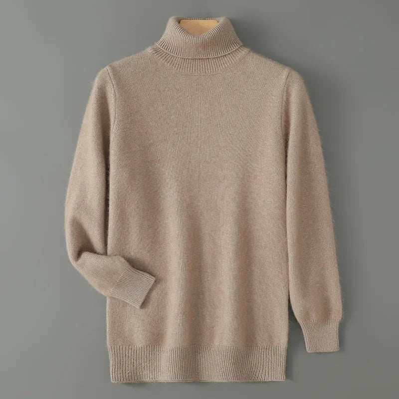 2024 Autumn Winter New Men's Casual High Collar Mink Cashmere Sweater Versatile Loose Pullover Knitted Sweater Warm Base Sweater