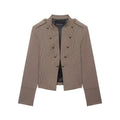 HH Vintage Denim Jacket For Women 2026 Spring  Stand Collar Double Breasted Buttons Slim Fit Jacket  Outerwear For Streetwear