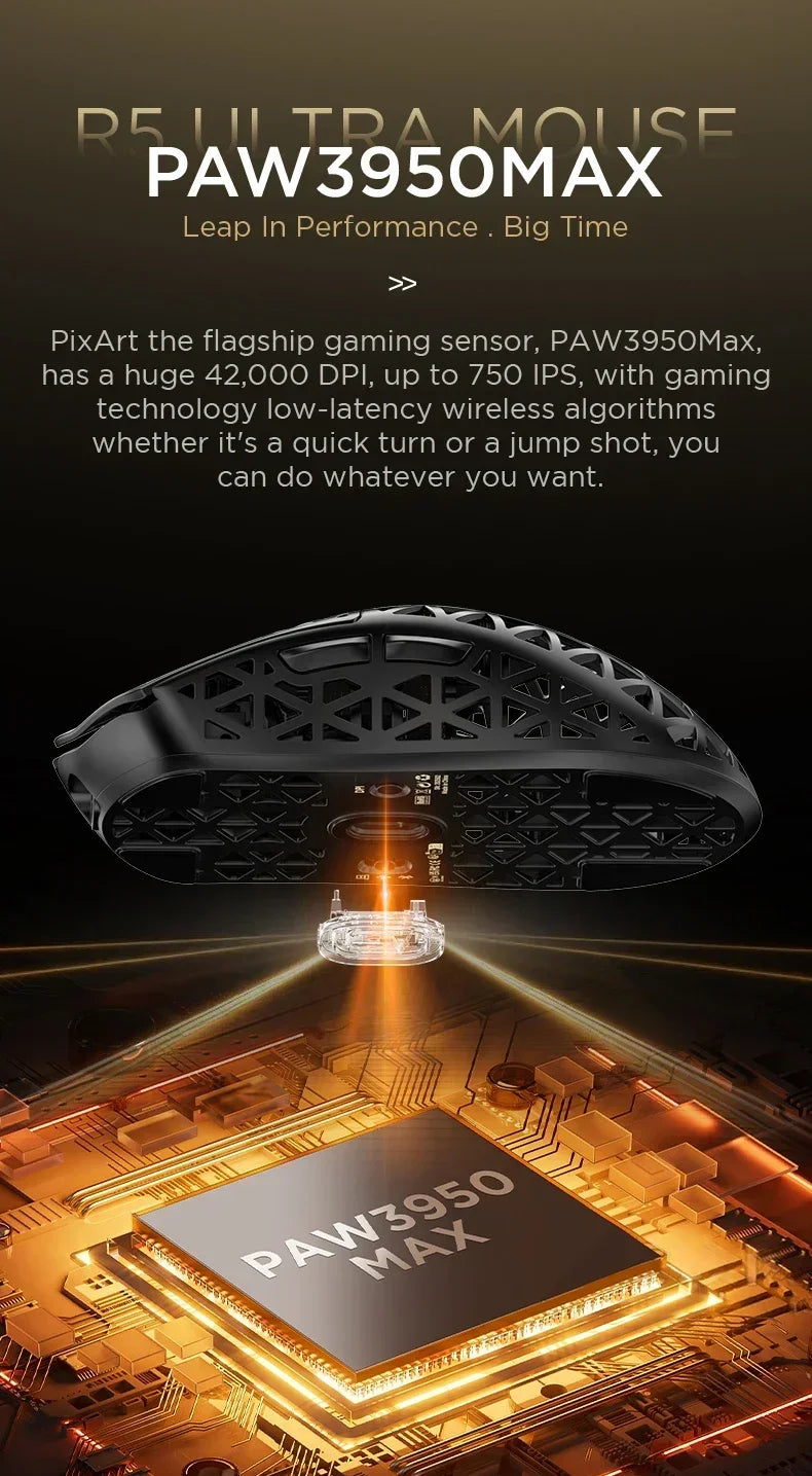 ATTACK SHARK R5 Ultra Carbon Fiber Wireless Gaming Mouse PixArt PAW3950MAX Gaming Sensor 42000DPI 8000Hz MCU Nordic 52840 For PC