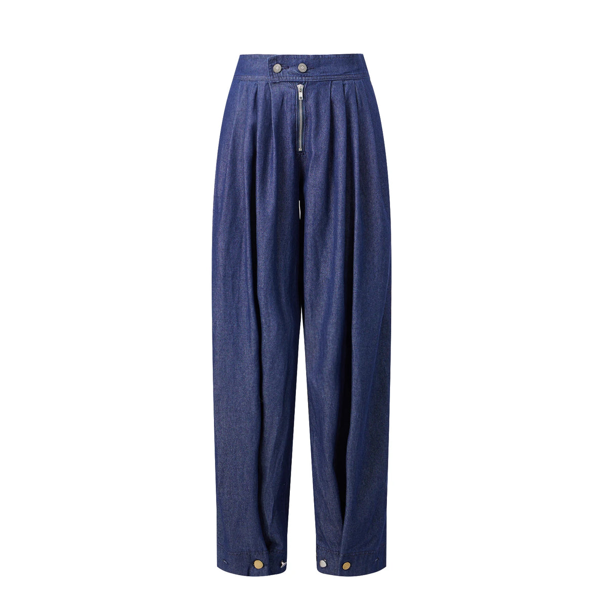 Women Y2k Loose Fit Denim Harem Long Pants Button Zipper High Waist Pleated Bloomers Wide Leg Baggy Trousers with Pockets