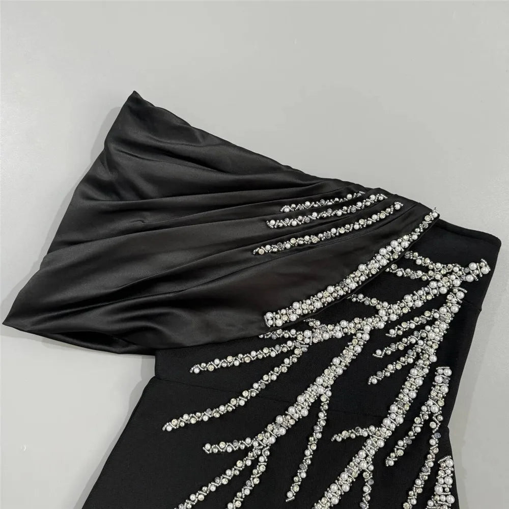 Women Sexy Off Shoulder Bandage Dress Beading Patchwork Clothes Club Party Celebrity Elegant Dresses