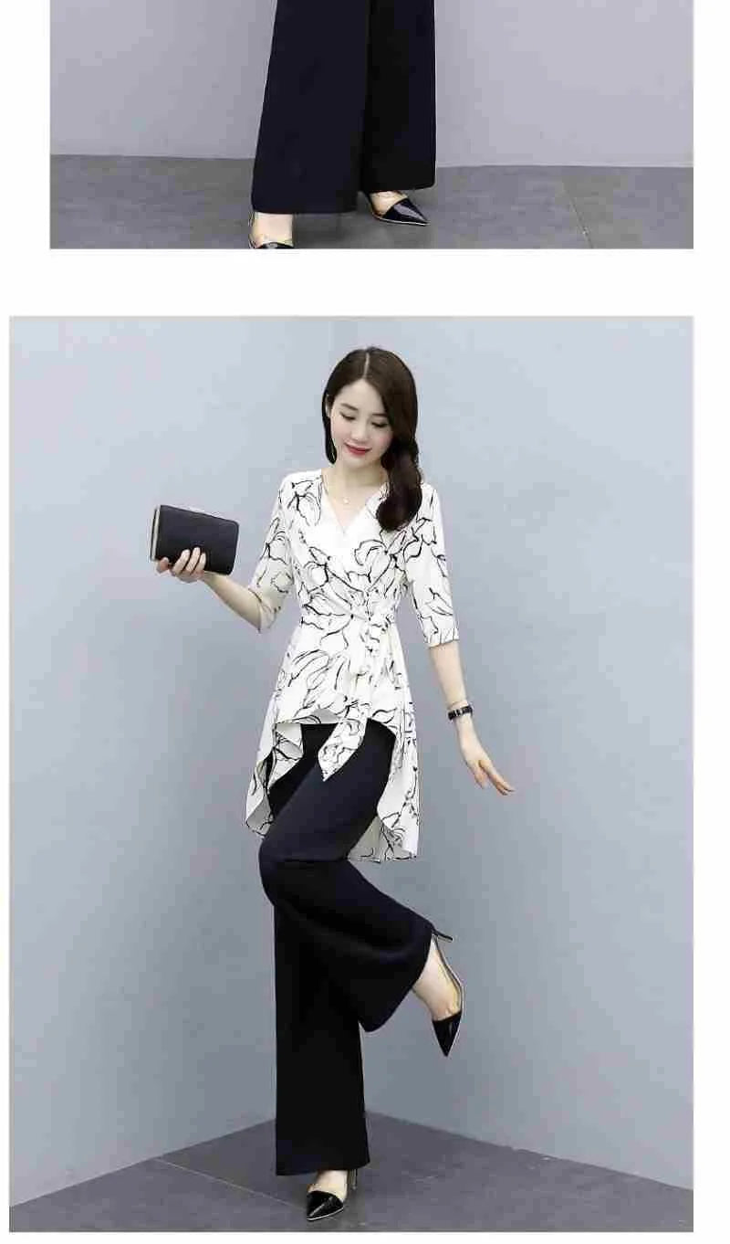 2 Piece Set Women Casual Fashion Printing Pants Suit Short Sleeve Tops +Wide Leg Pants 2 Piece Outfits Women White Set Summer4XL