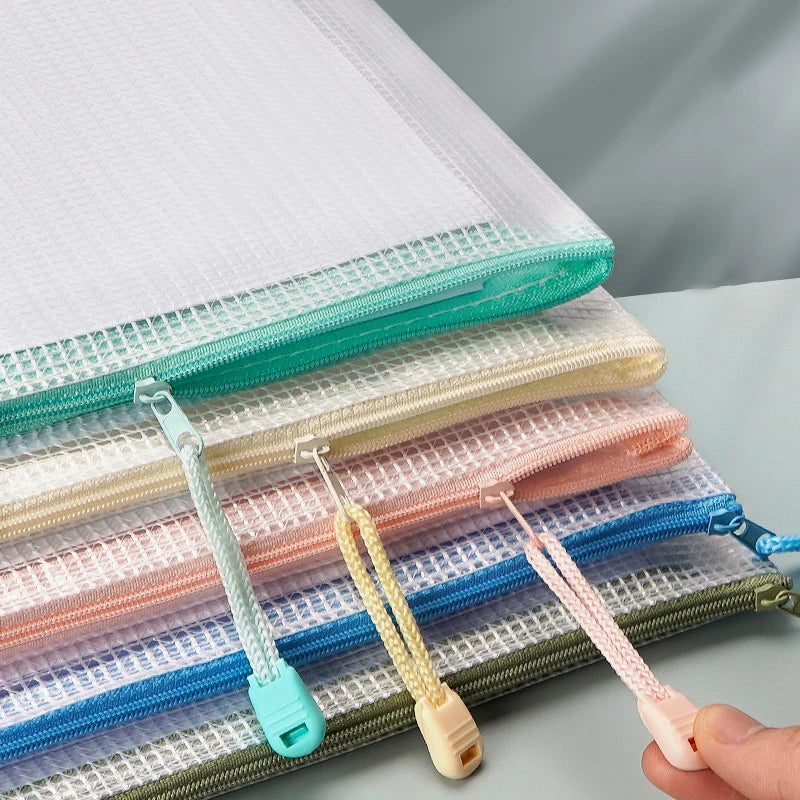 10Pcs Mesh Zipper Pouch Document Bag Waterproof Zip File Folders A4 A5 Size Office School Supplies Storage