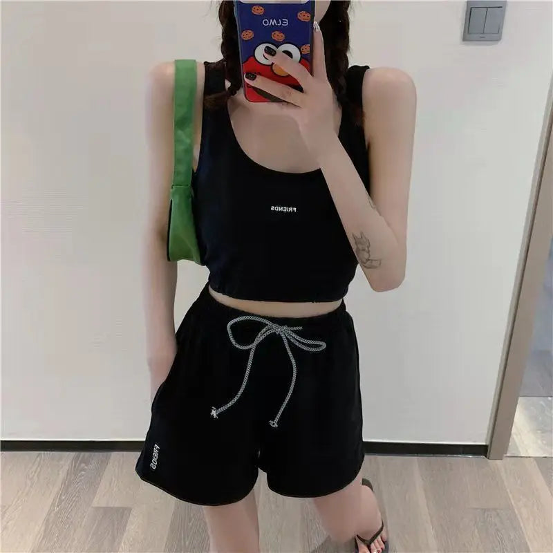 Women's Short Set Summer New Solid Sportswear Tank + Shorts Two Piece Womens Outifits Casual Sport Sets Woman