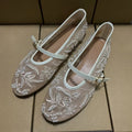 Mesh Embroidery Flower Ballet Flats Women Comfort Round Toe Breathable Mary Jane Shoes Fashion Brand Designer Shoes for Ladies
