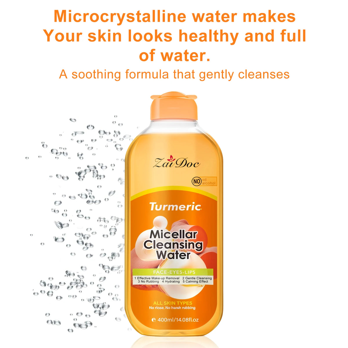 ZaiDoc Turmeric/Cherry Blossom Micellar Cleansing Water Makeup Remover No Rinse No Rubbing All Skin Types Face Eyes Lips 400ml Each