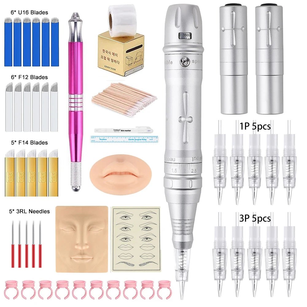 Permanent Makeup Machine Kit Microblading Machine, Eyebrow Tattoo Machine - Microshading, Lip, Ombre Brows, Machine Tattoo Pen