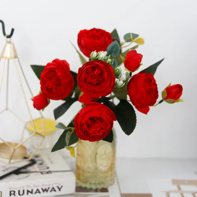 Peony Artificial Flower Exquisite Wedding Bridal Party Bouquets Home Vase Accessories Fake Christmas Table Garden Backdrop Decor