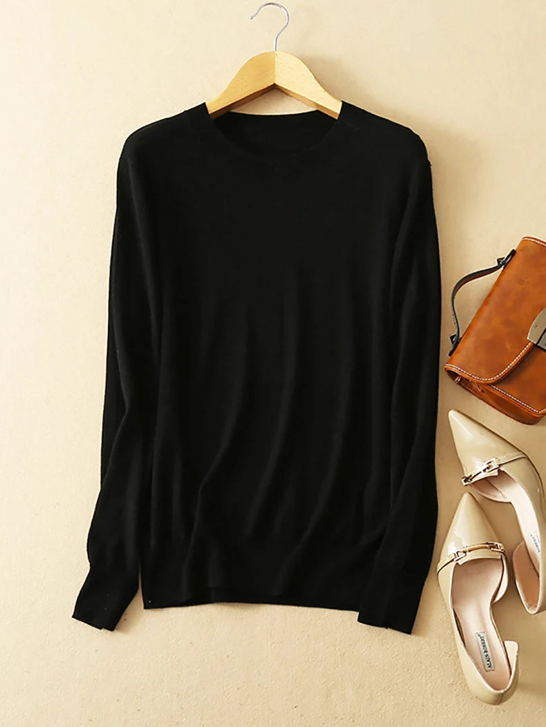 SuyaDream Woman Basic Sweaters Silk and Cashmere Blend O neck Pullovers Solid Sweaters 2024 Fall Winter Bottoming Shirts