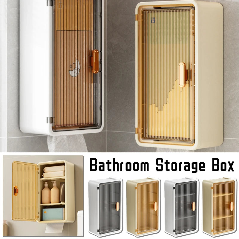 Large Bathroom Wall Mounted Waterproof Tissue Box Multifunctional Storage Rack Toiletries Storage Shampoo Organizer Multi-layer