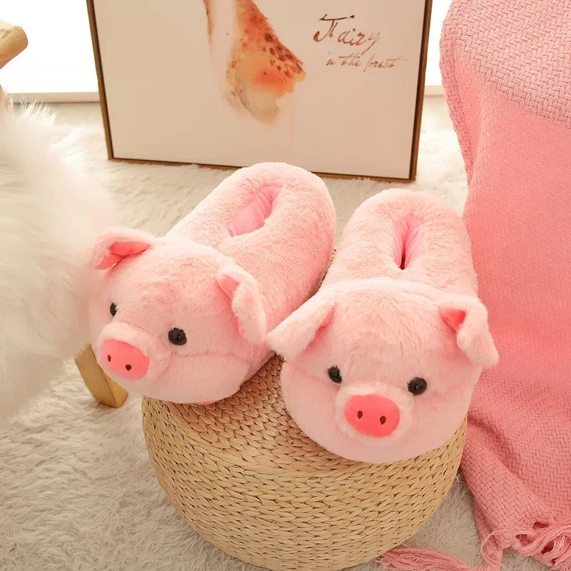 Cartoon Couples Home Slippers Men Women Winter Indoor Warmth Piglet Cotton Shoes Plush Floor Anti Slip Slippers Soft Bottom2024