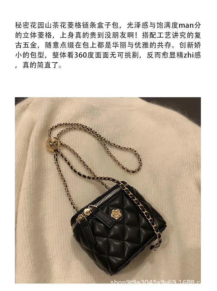 2026 New Secret Garden Camellia Pattern Quilted Chain Box Bag Mini Ladies Single Shoulder Crossbody Bag