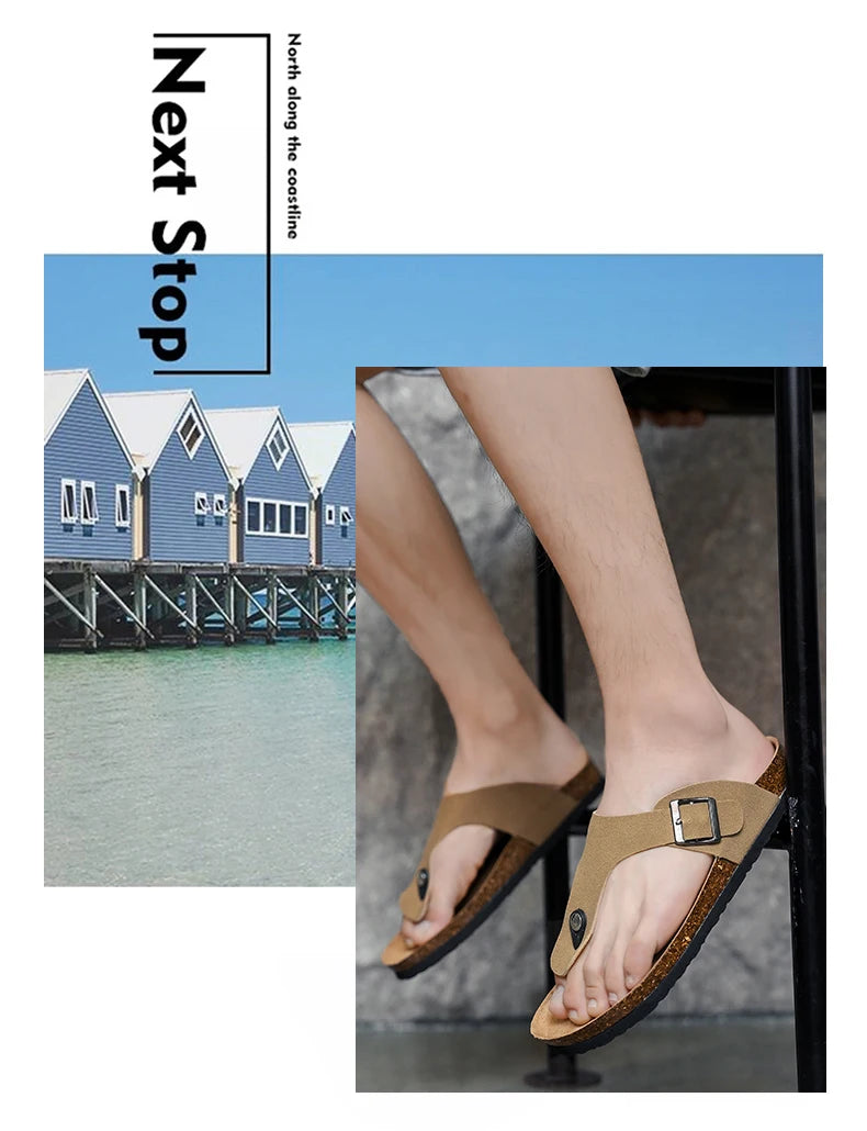Cork slippers Men's casual comfort sandals summer Flip flop outdoor anti slip beach shoes fashion youth breathable tide slippers